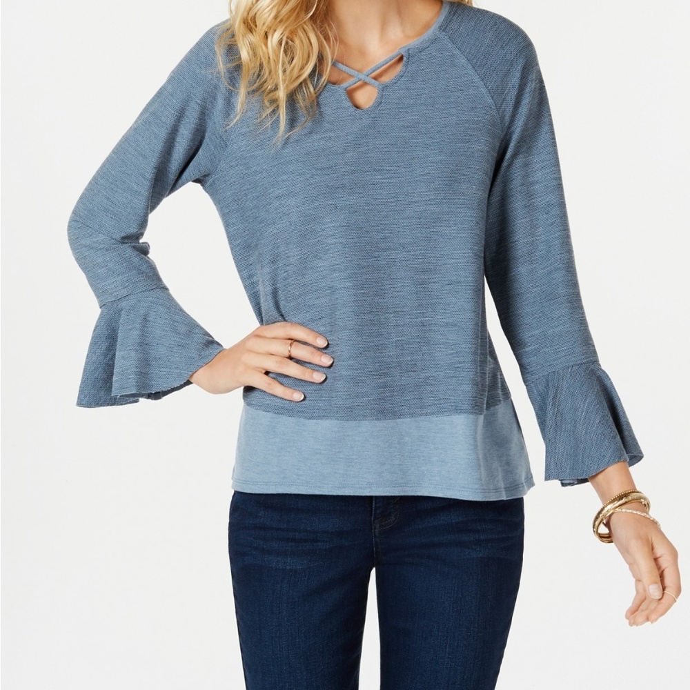 Style & Co X-Front Bell-Sleeve Top